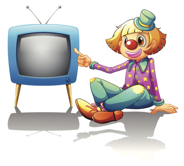 小丑坐在电视机旁图片下载