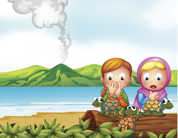 两个女孩和三只乌龟震惊的表情图片下载