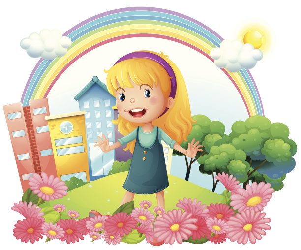 小女孩站在花园里图片下载