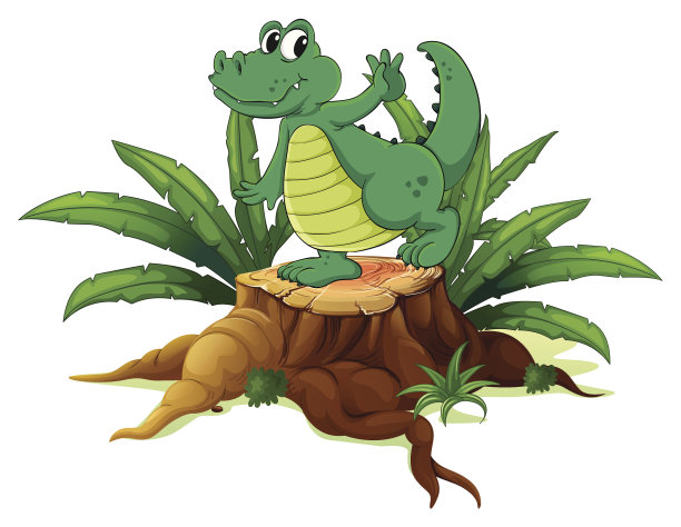 木头上顽皮的鳄鱼图片下载