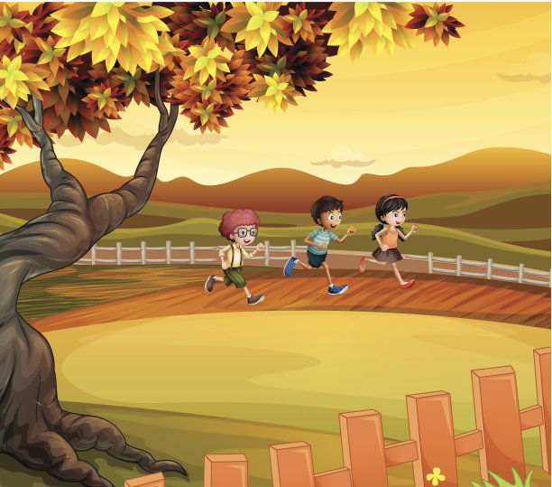 三个孩子在操场上跑步图片下载