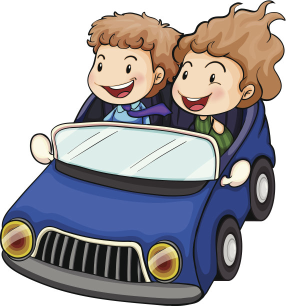 男孩和女孩骑着一辆汽车图片下载