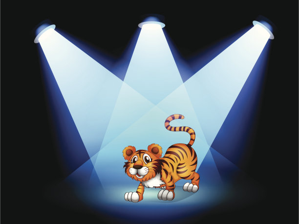 老虎站在聚光灯下的舞台上图片下载