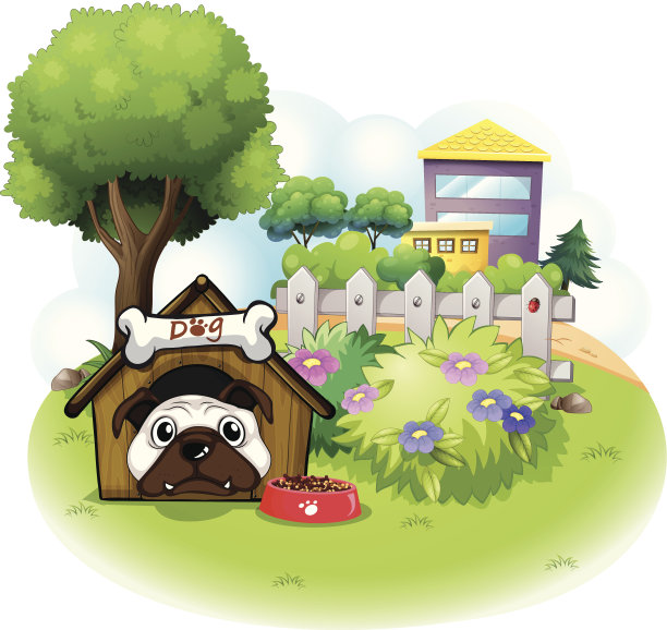 狗在花园里穿过高楼图片下载