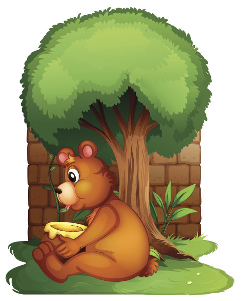 熊坐在一棵大树下图片下载