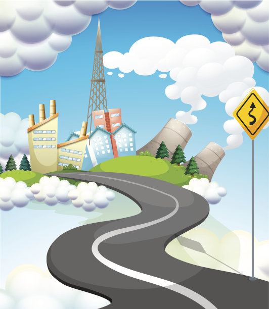 有黄色标志的弯道图片下载