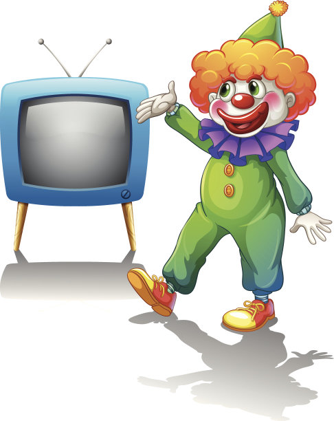 小丑站在电视机前图片下载
