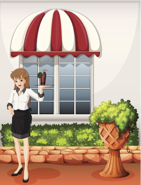 餐厅外的女服务员端着盘子图片下载