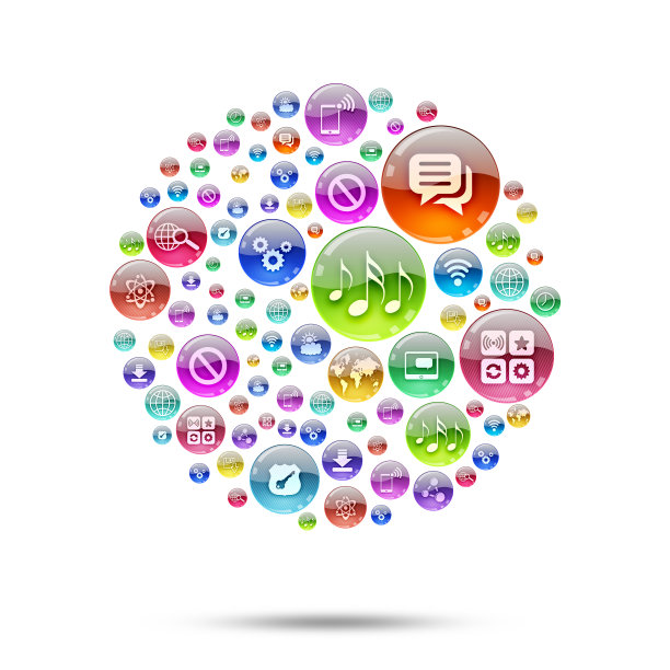 计算机图标排列在形状圈中图片下载