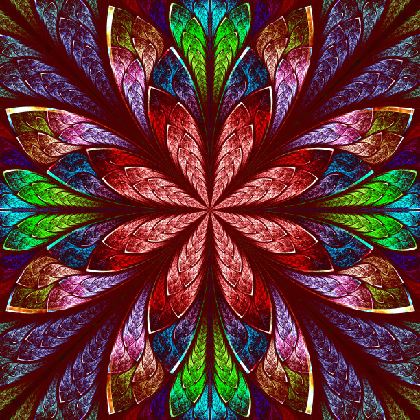 五颜六色美丽的分形彩色玻璃窗风格。图片下载