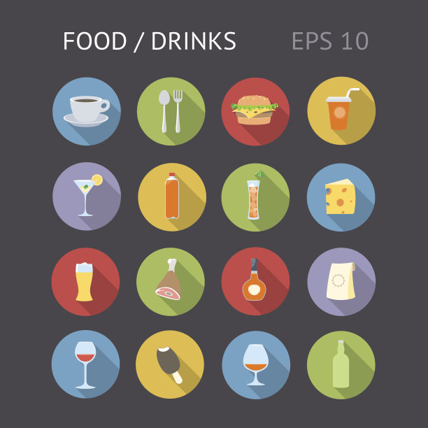 食物和饮料的平面图标图片下载