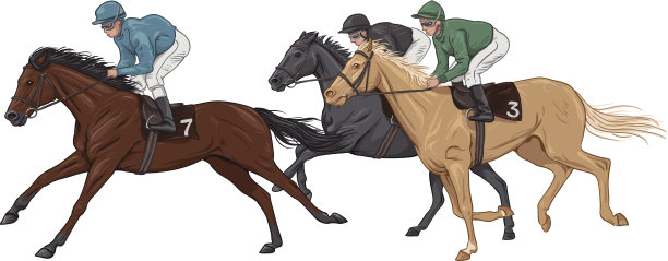 三个骑师骑在他们的赛马上图片下载