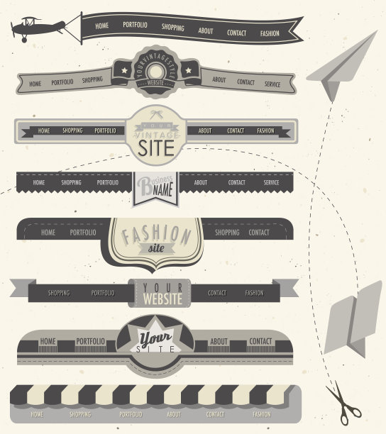 复古风格的网站标题和导航元素。图片下载