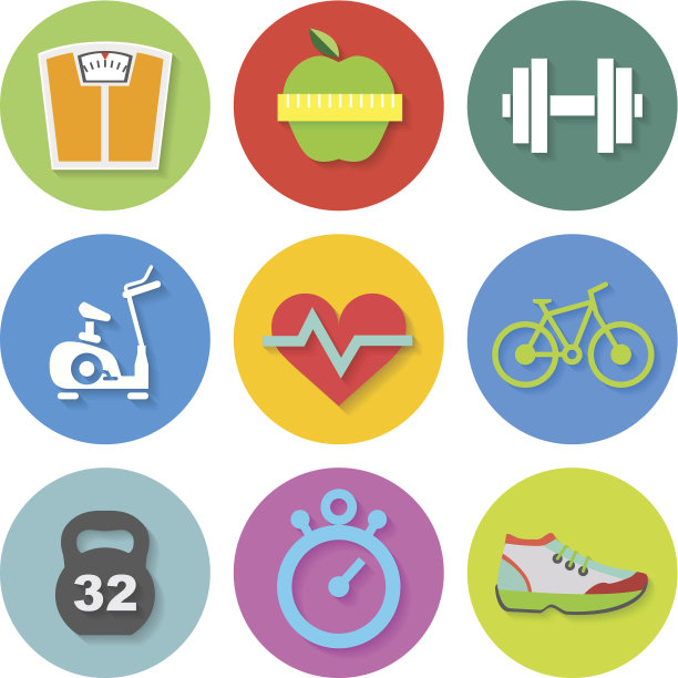 平面健身图标的设置。向量图片下载