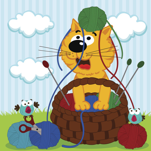 猫在玩毛线球图片下载