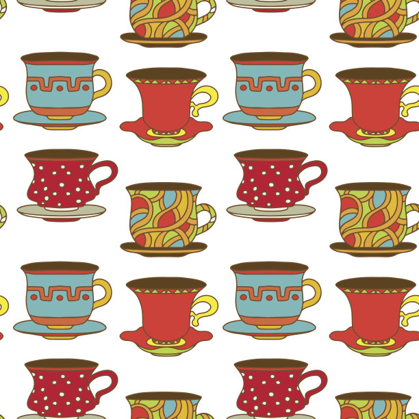 无缝图案配茶、咖啡杯图片下载