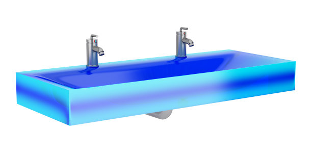 现代蓝色玻璃双浴室水槽孤立在白色背景图片下载