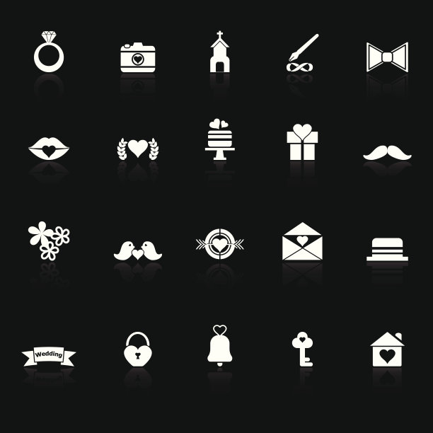婚礼图标与反映在黑色的背景图片下载