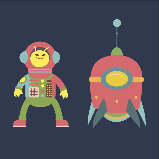 可爱的外星人和火箭插图图片下载