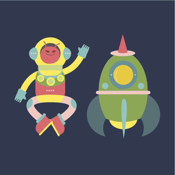 可爱的外星人与火箭插图图片下载
