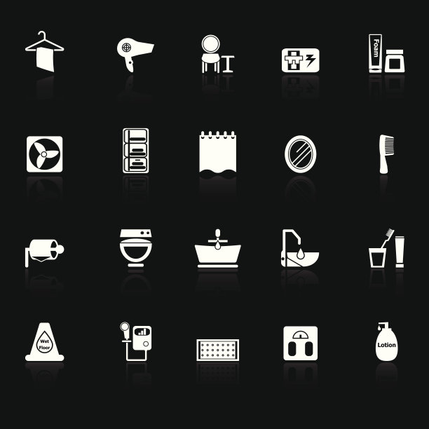 浴室图标与黑色的背景反射图片下载