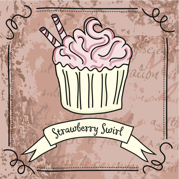 草莓漩涡蛋糕与条纹棒状饼干在垃圾背景图片下载