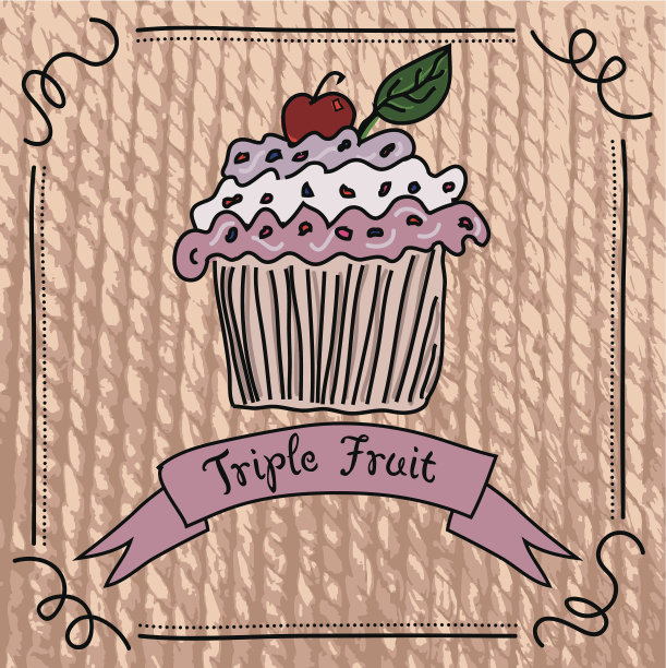 带有樱桃和旗帜的三重水果纸杯蛋糕图片下载