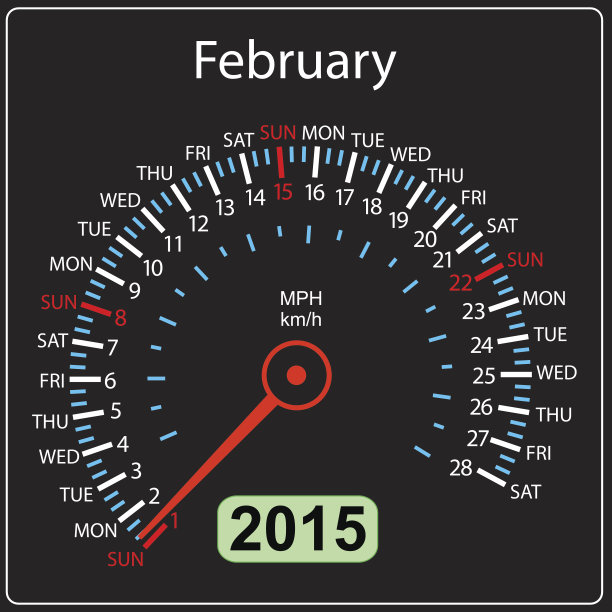 日历速度计汽车二月。图片下载