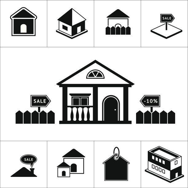 一套房子图标。房地产及建筑收藏图片下载