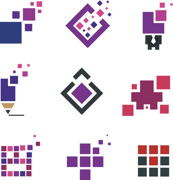 人类的创意构思构建块立方体材质图标设置像素图片下载