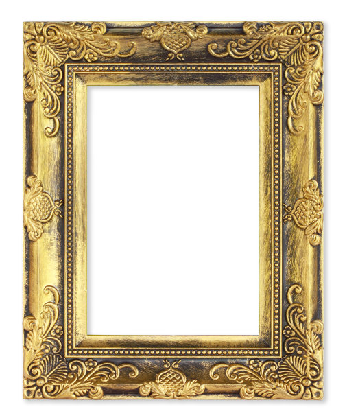 白色背景上的古董金框图片下载