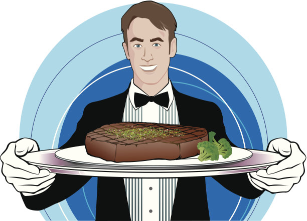 侍者托盘牛排C图片下载