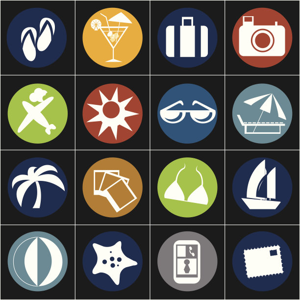 平面旅行图标集图片下载