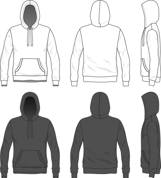 正面，背面和侧面视图的空白帽衫图片下载