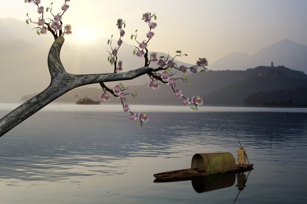 湖边的樱花树图片下载