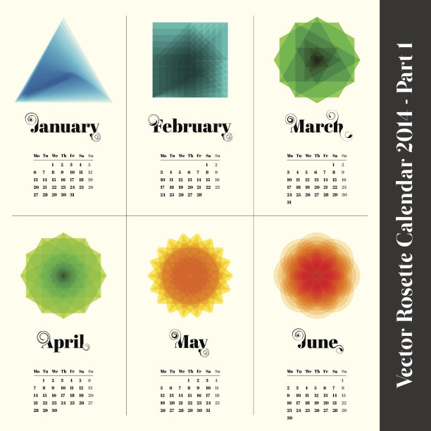 带有彩色玫瑰花结的2014年日历，第一部分图片下载