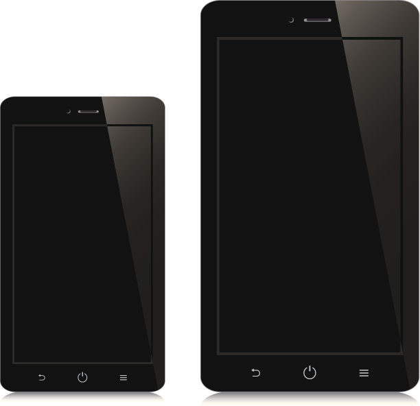 智能手机和平板电脑黑屏白底图片下载