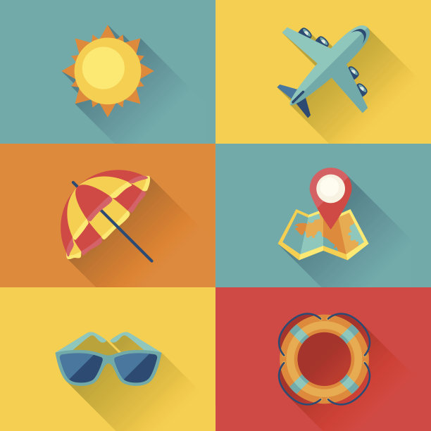 旅游和旅游图标设置在平面设计风格。图片下载