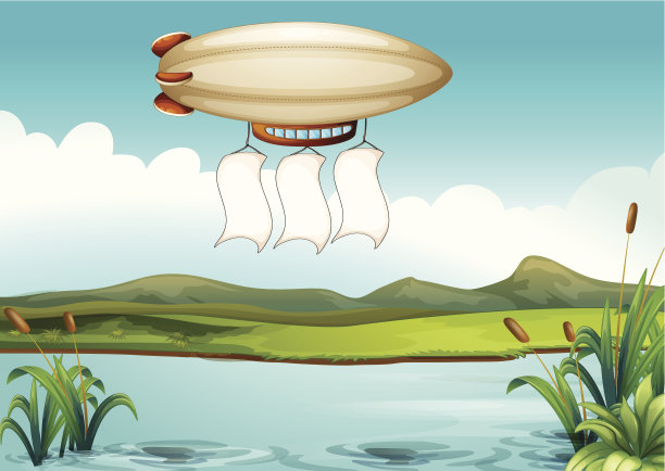 带着三个空横幅的飞艇图片下载