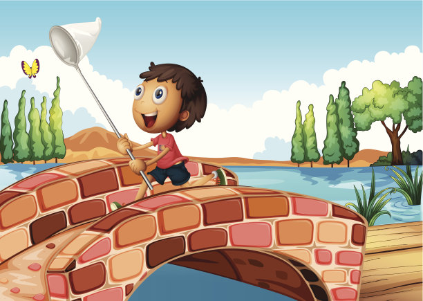 男孩拿着网捉蝴蝶图片下载