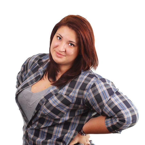 坚强的女孩穿着白格子衬衫图片下载