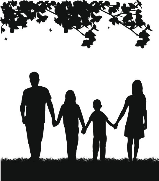 一家人在公园散步，春天的剪影图片下载