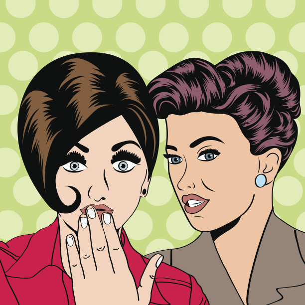 两个年轻的女朋友聊天，漫画插画图片下载