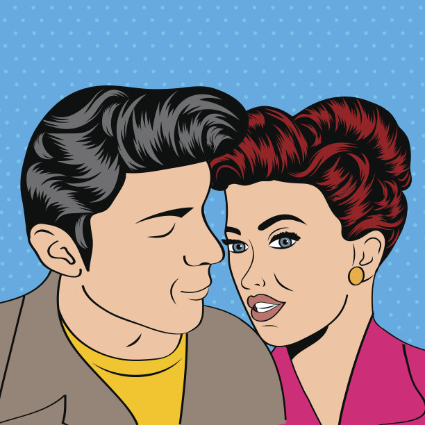 男女情侣在流行艺术漫画风格图片下载