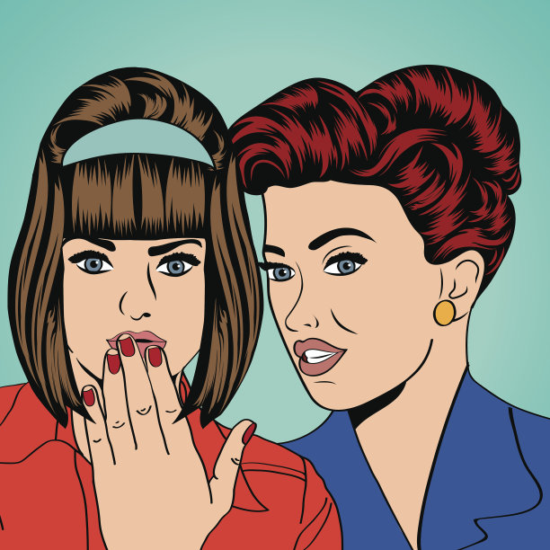 两个年轻的女朋友聊天，漫画插画图片下载