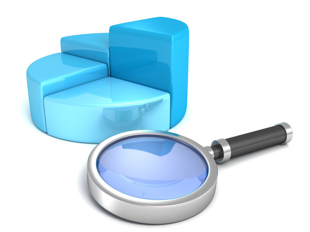 蓝色成功商业饼图与放大镜图片下载