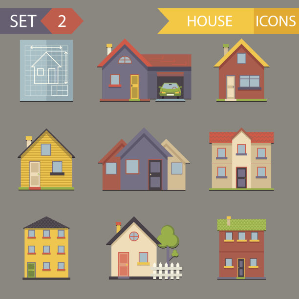 复古公寓图标和符号设置矢量图片下载