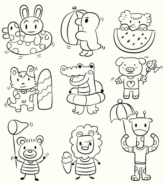 手绘卡通夏季动物图标图片下载