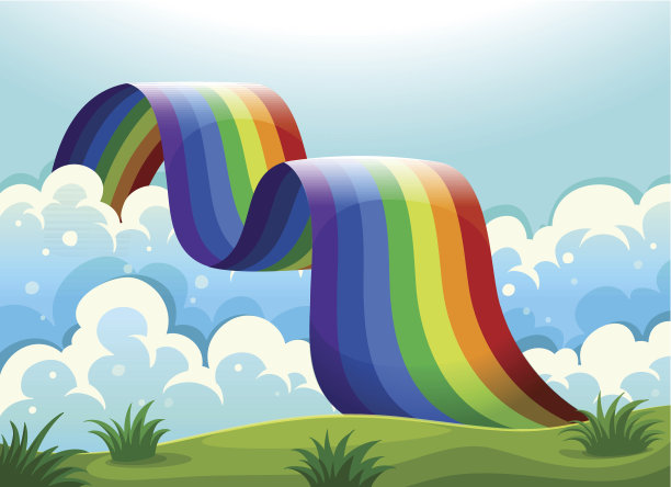 彩虹连接着天空和山丘图片下载