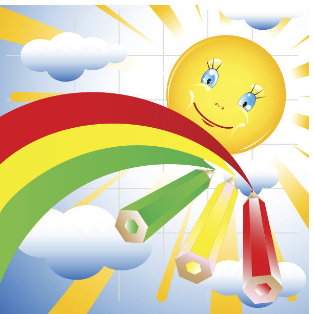 背景与彩色铅笔和太阳图片下载